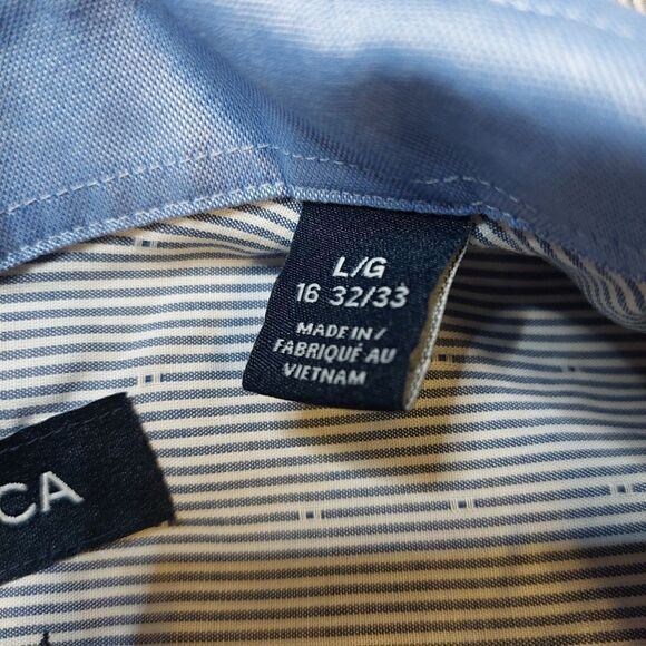 Nautica Men's Classic-Fit Blue White Cotton Long-Sleeve Button Dress Shi… - Picture 12 of 16